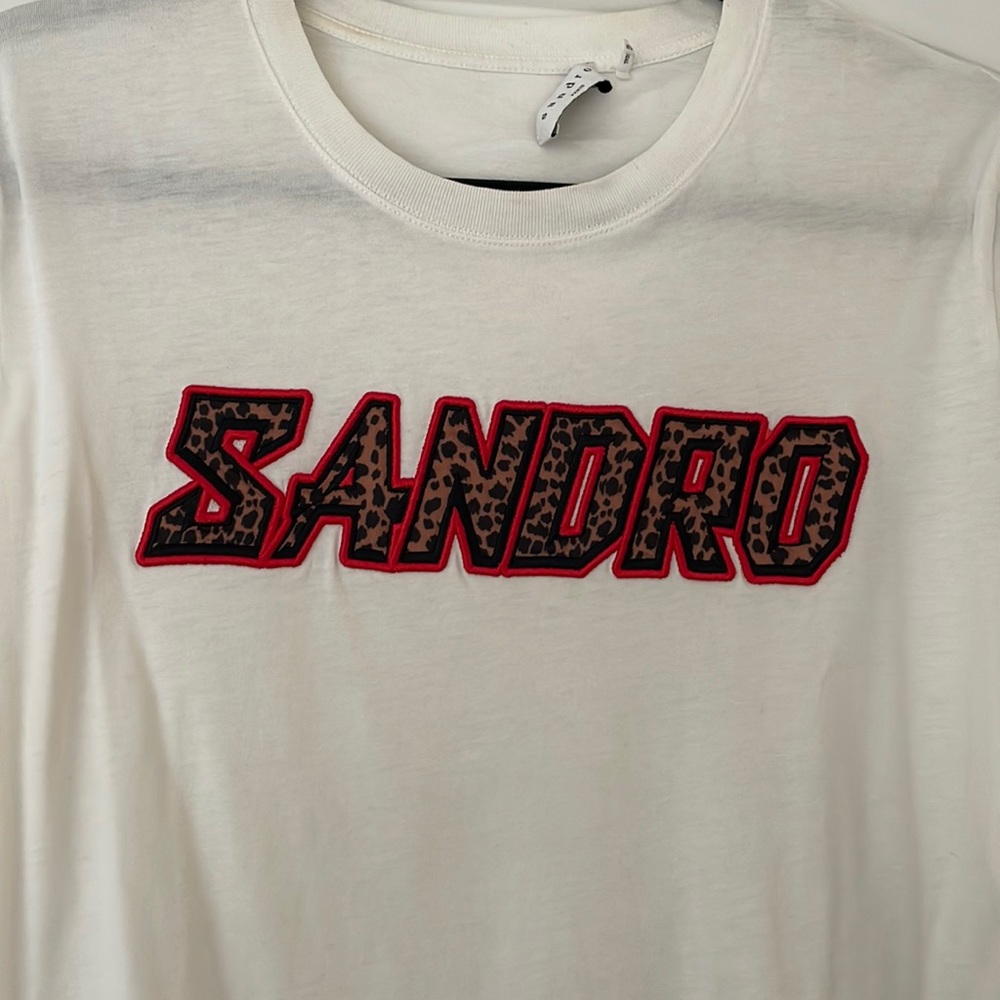 Sandro logo print cotton jersey t shirt in beige